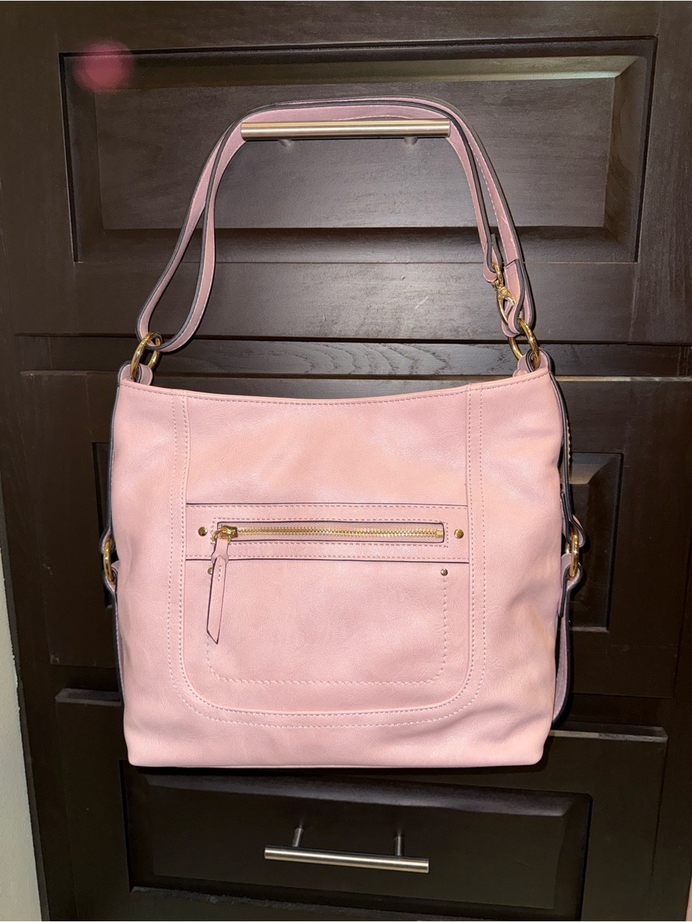 Soft Pink Leather Shoulder Bag - Elegant Everyday Tote